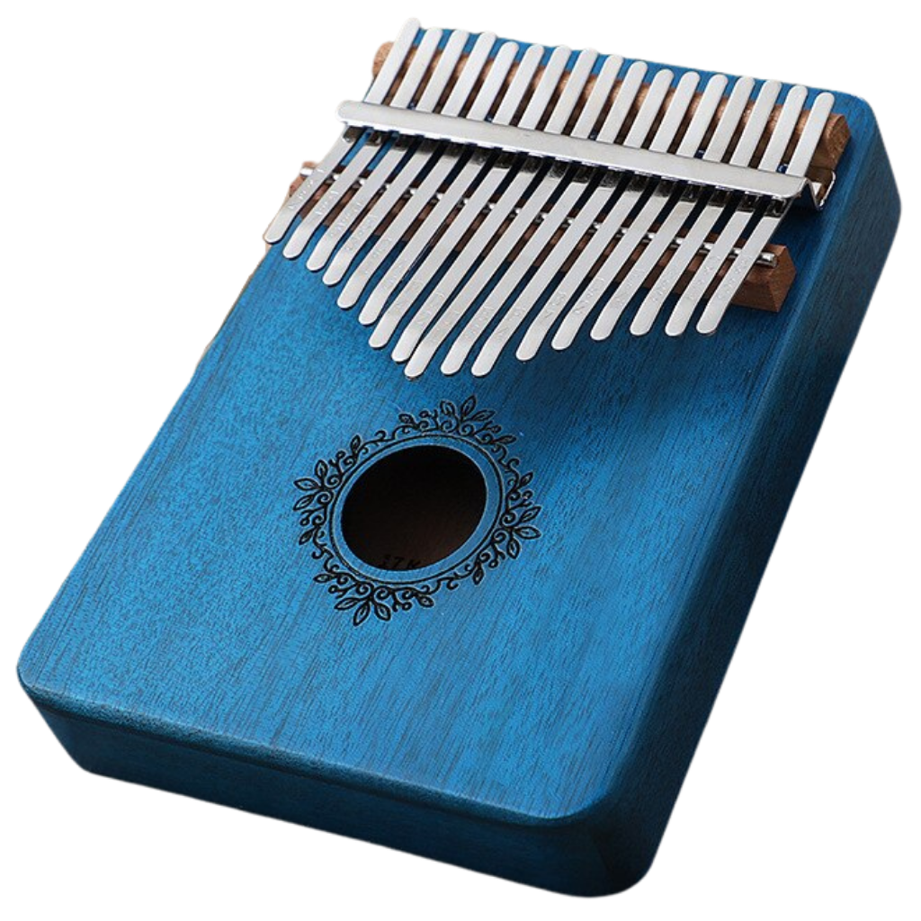 Kalimba de 17 teclas da Dido, instrumento musical de dedilhado em azul, com chaves de madeira e design compacto.