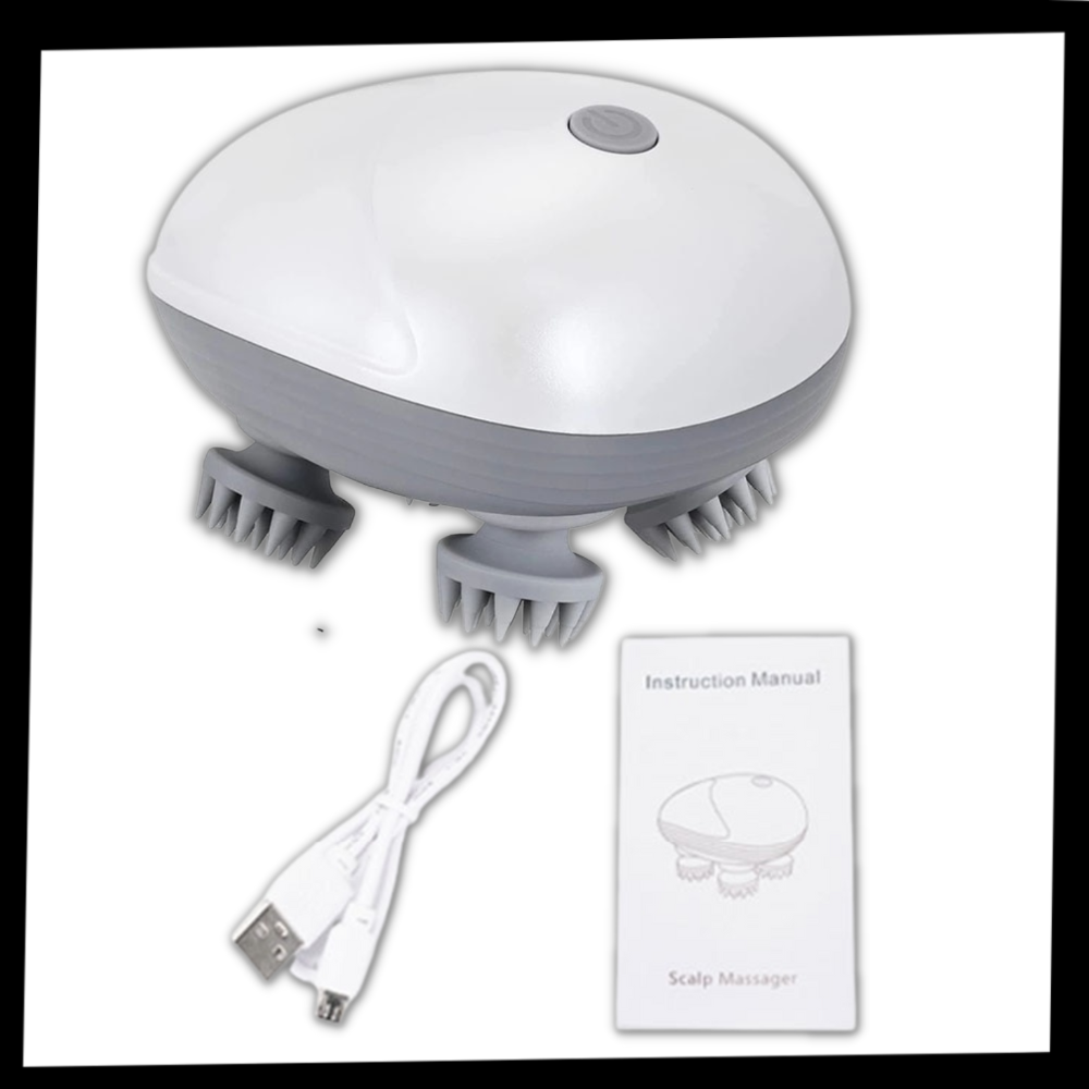 Massage vibratório Dido para o couro cabeludo, dispositivo de relaxamento com cabeça de massagem e controle de intensidade.