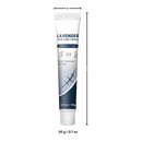 Creme hidratante ao silicone Dimtso para cicatrizes de gravidez, frasco com tampa branca e texto na embalagem, textura cremosa.
