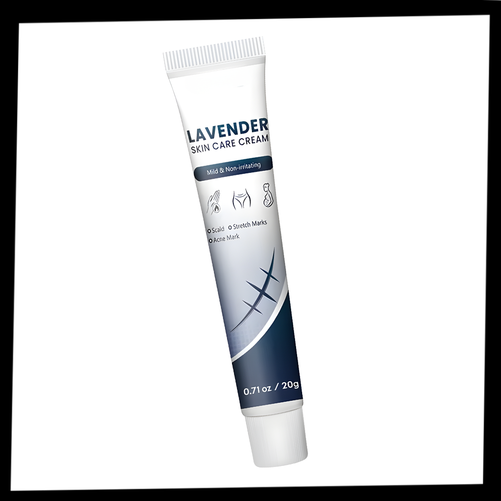 Creme hidratante ao silicone para cicatrizes de gravidez da marca Dimtso, frasco com textura cremosa branca.