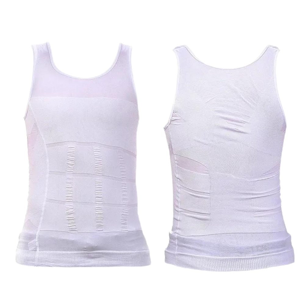 Cueca modeladora masculina branca da Duckyun Inc., vestido sob roupa para modelar o corpo de forma discreta.