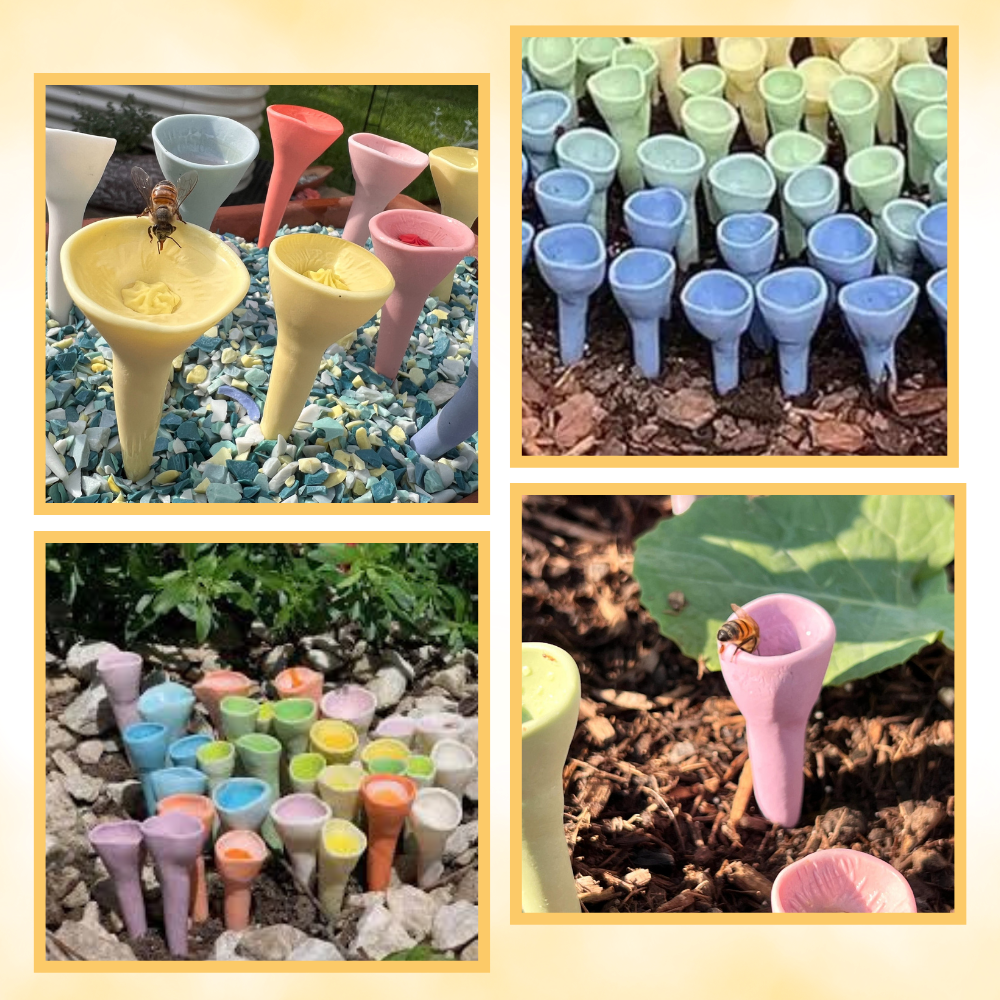 Abreuvoir para abelhas da marca Wioihee, com glaze UV reativa, design discreto e atraente para jardins e animais selvagens