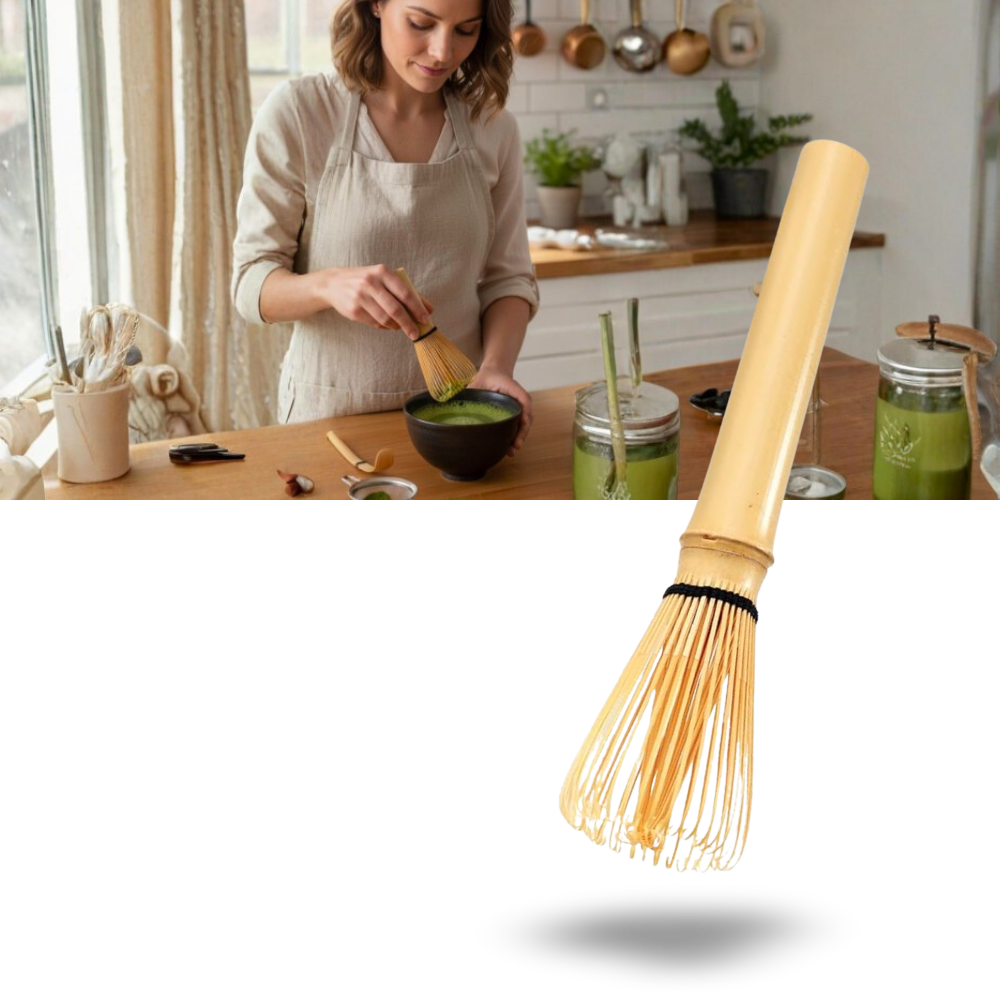 Fouet à matcha Doctor-King en bambou clair, ustensile de cuisine pour mélanger lisse et homogène la poudre de thé vert.