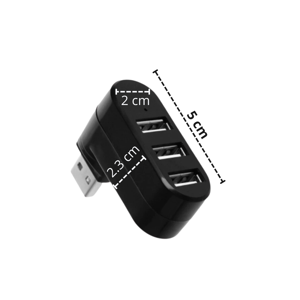 Adaptador rotativo USB multiport preto da Dongguan com várias portas para conexão de dispositivos.