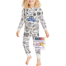 Pijama à colorir da Bjutir, roupa de noite confortável com design de doodle para crianças, ideal para relaxar e dormir.