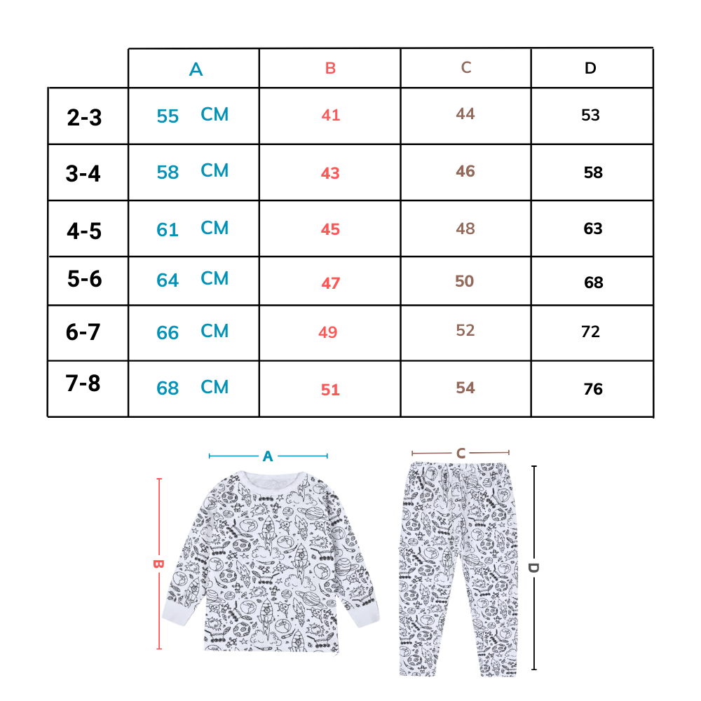 Pijama à colorir da Bjutir, roupa de dormir com desenhos de rabiscos para personalizar, tecido confortável para relaxar.