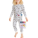 Pijama à colorir da Bjutir com estampa de galáxia e desenhos de rabiscos, roupa de dormir confortável e criativa.