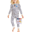 Pijama à colorir Bjutir com estampa de desenhos espaciais, roupa de dormir confortável para crianças, estilo doodle e diversão.