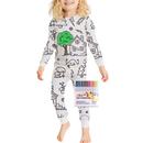 Pijama à colorir da Bjutir com estampa de desenhos de sonhos e casa, roupa de dormir confortável para relaxar e criar.