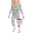 Pijama à colorir da Bjutir com desenho de ondas e sol, roupa de dormir confortável para crianças que gostam de desenhar.
