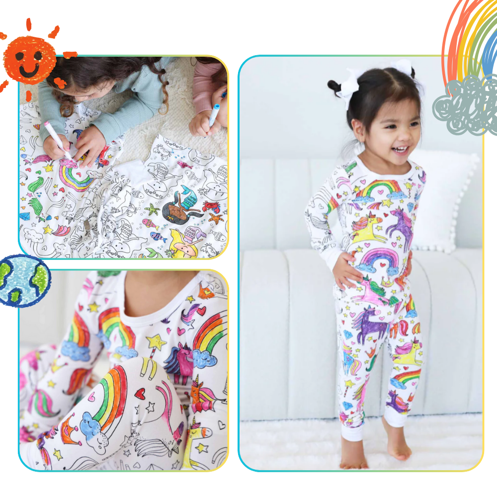 Pijama à colorir da Bjutir para dormir e relaxar, com desenhos de rabiscos para personalizar, roupa de noite divertida e confortável.