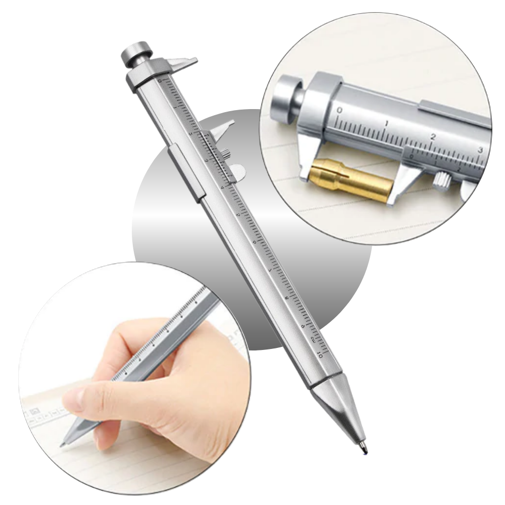 Caneta esferográfica com função de medição multifuncional Doolland, ferramenta de medição com visor Vernier preto.