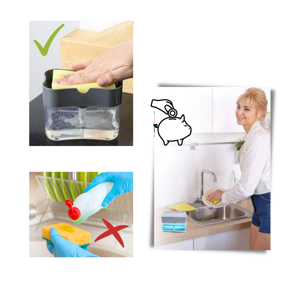 Distributeur de détergent de cuisine Doubleking avec porte-éponge, pour savon et lotion, em compra fácil.