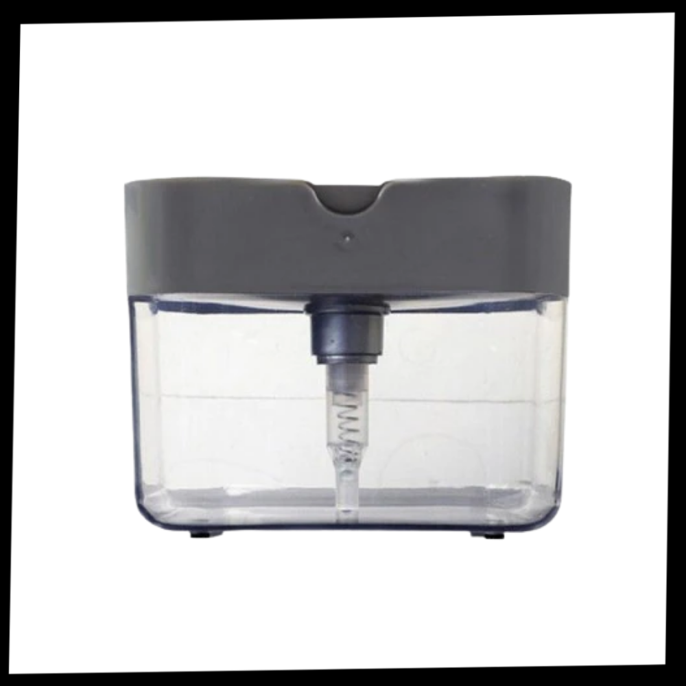 Distributeur de savon e lotion Doubleking para cozinha com porta-esponja, design prático e funcional para organização.