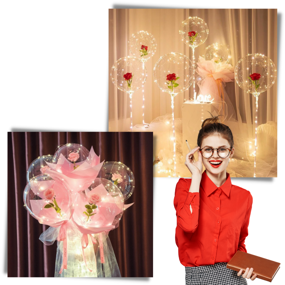 Conjunto de 3 balões LED vermelhos com rosas em DIY, ideal para presentes decorativos da Doyleshield