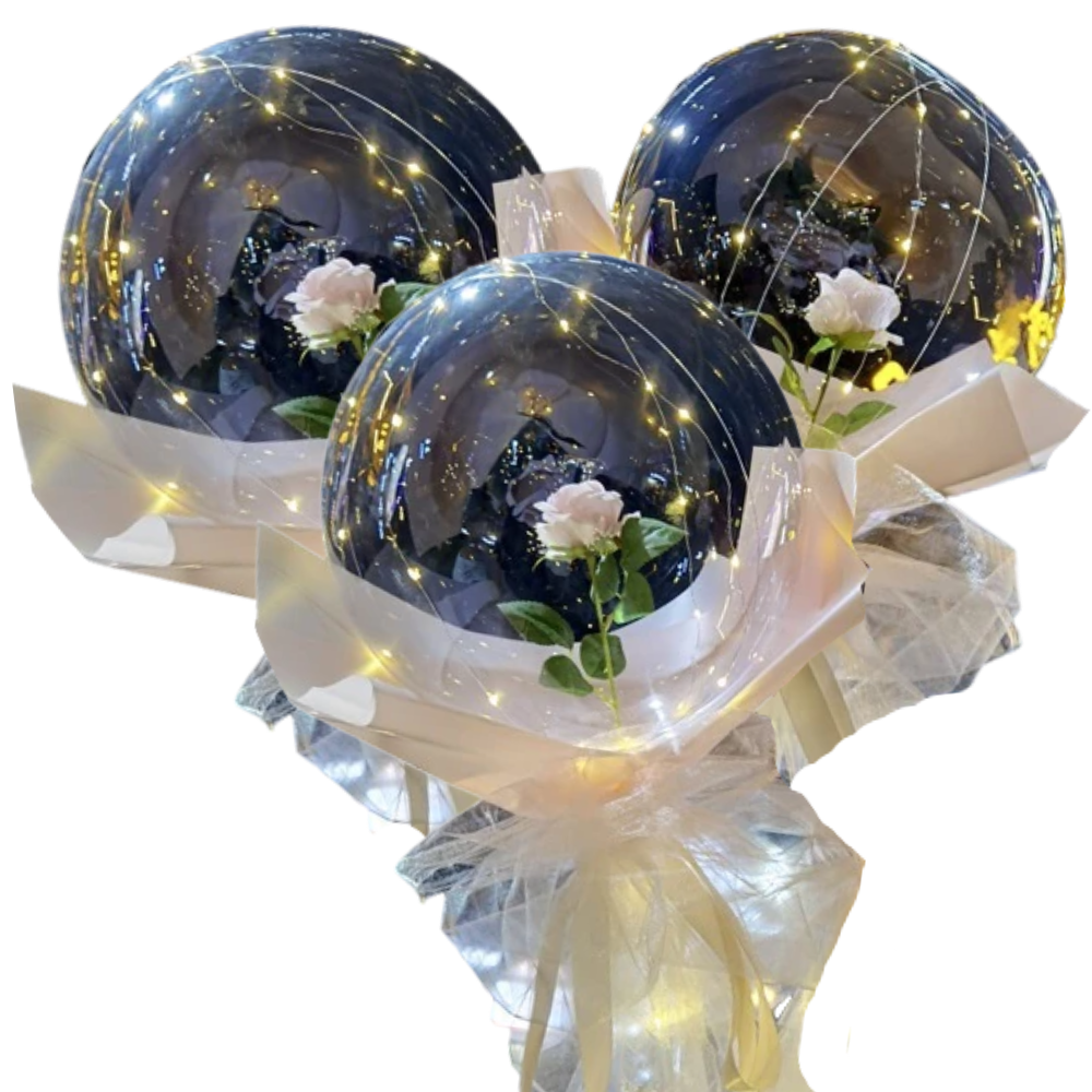 Conjunto de três balões LED vermelhos com rosas em DIY, ideal para decoração de presentes, da marca Doyleshield.