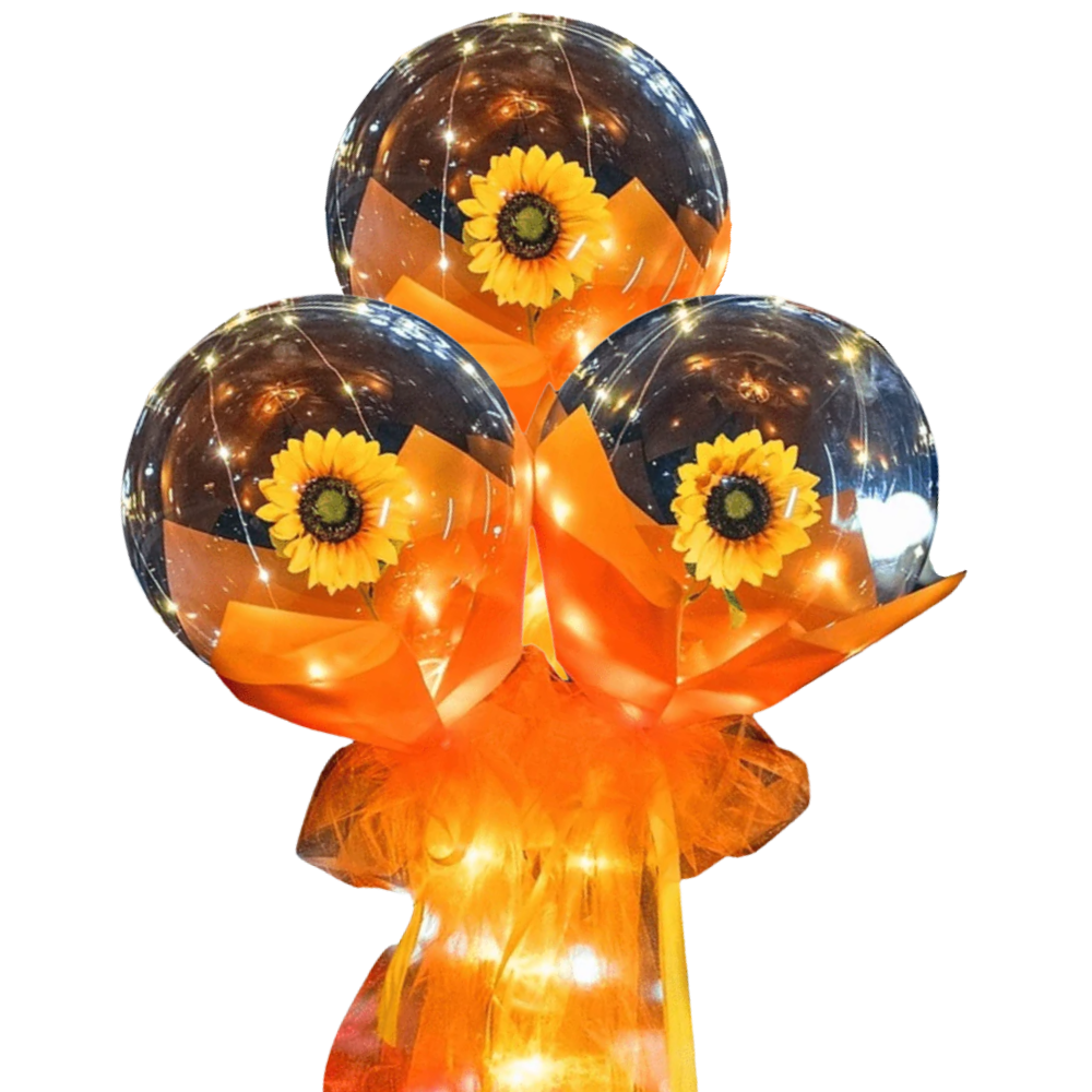 Conjunto de 3 balões LED em rosa com rosas em DIY, perfeito para presentes e decorações especiais.