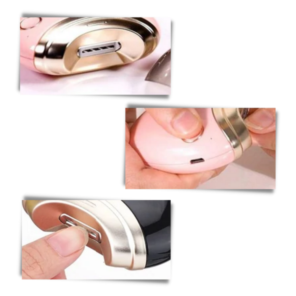 Corte de unha com cortador elétrico Dreafly, aparelho de cosméticos branco para cuidados de unhas.