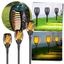 Lanterna solar com LED e efeito de chama, luminária portátil da marca Dsermall, ideal para ambientes externos e decorativos.