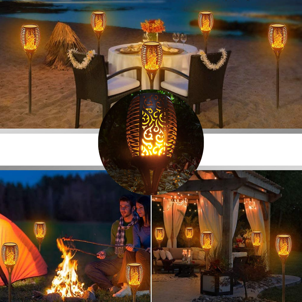 Lanterna solar com LED de chama, luminária portátil Dsermall, iluminação decorativa com efeito de fogo em ambiente externo.