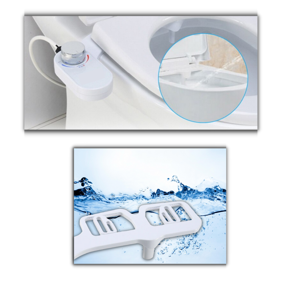 Bidet para assento de banheiro Dsermall, peça de material de encanamento, mostrada conectado ao assento de vaso sanitário.