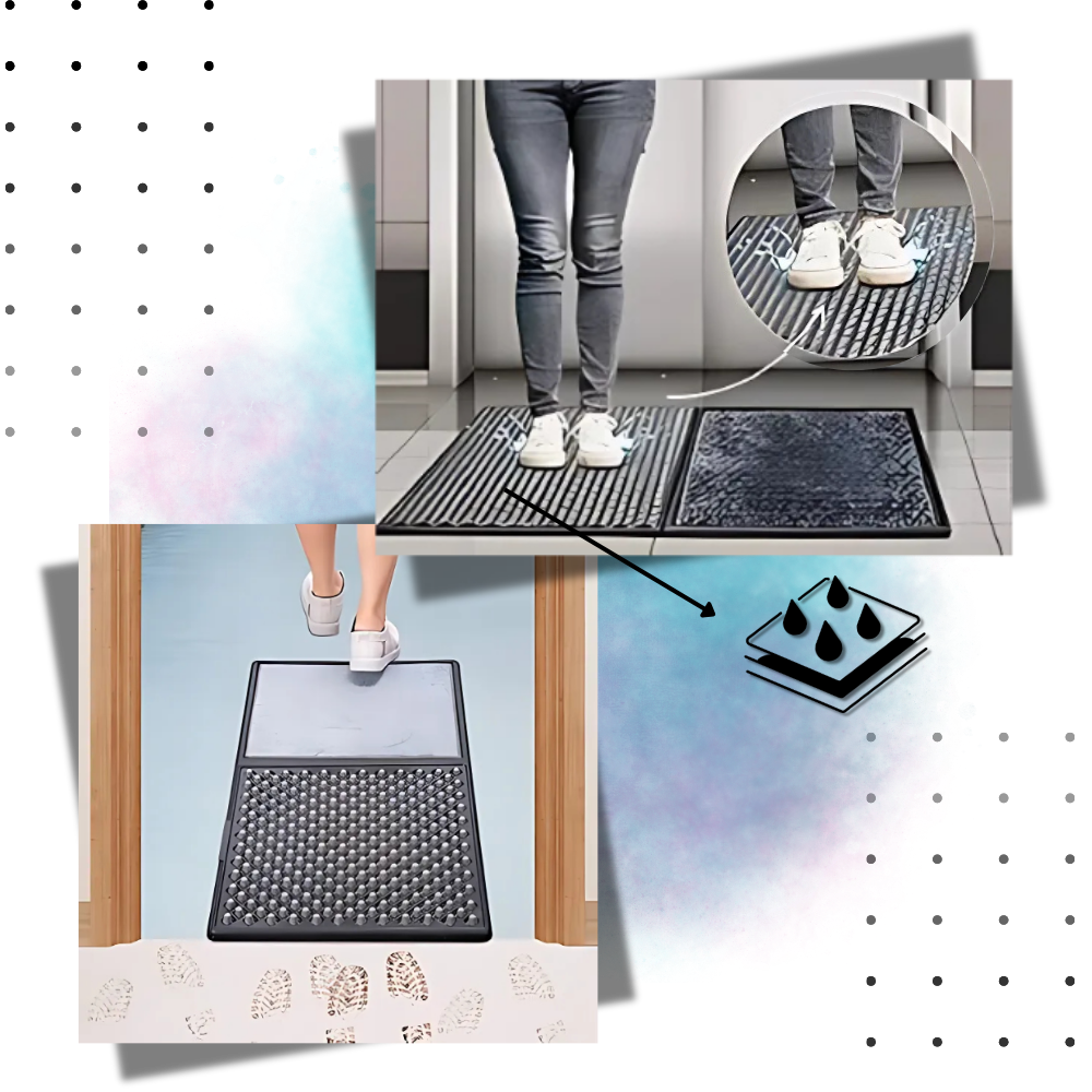Tapete desinfetante Chok com duas zonas de limpeza para sanitização e secagem rápida, ideal para entrada de ambientes.