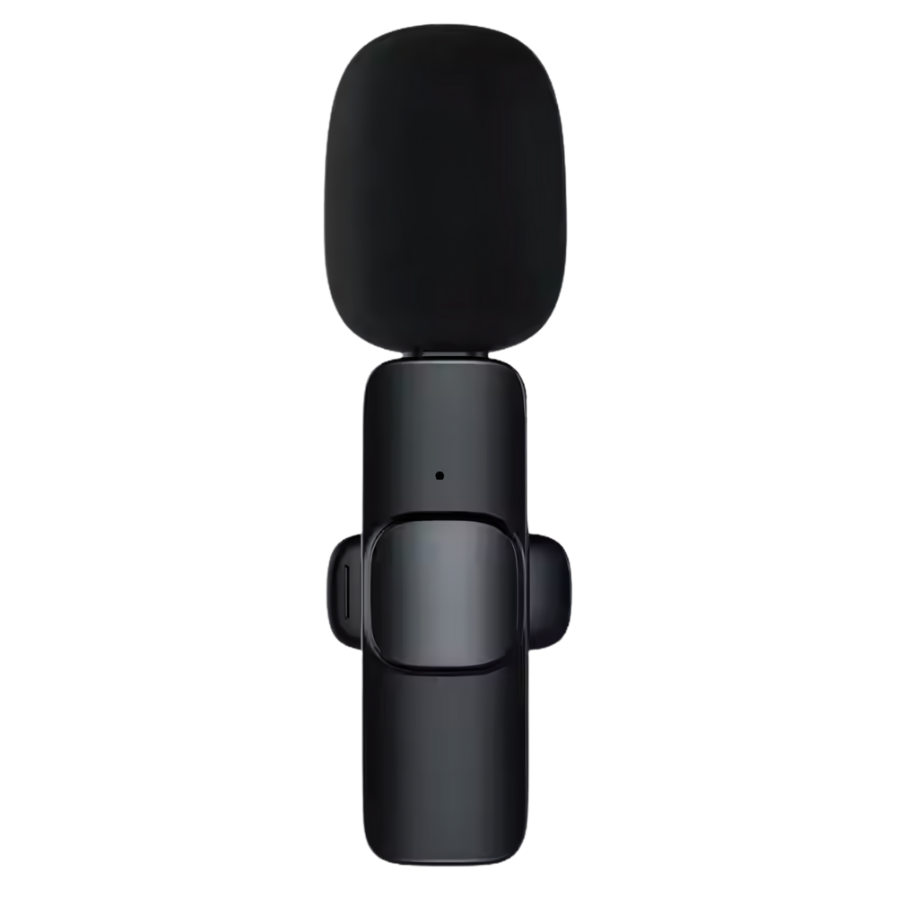 Microfone micro cravate Maybesta com cancelamento de ruído duplo, capa protetora para componentes de áudio.