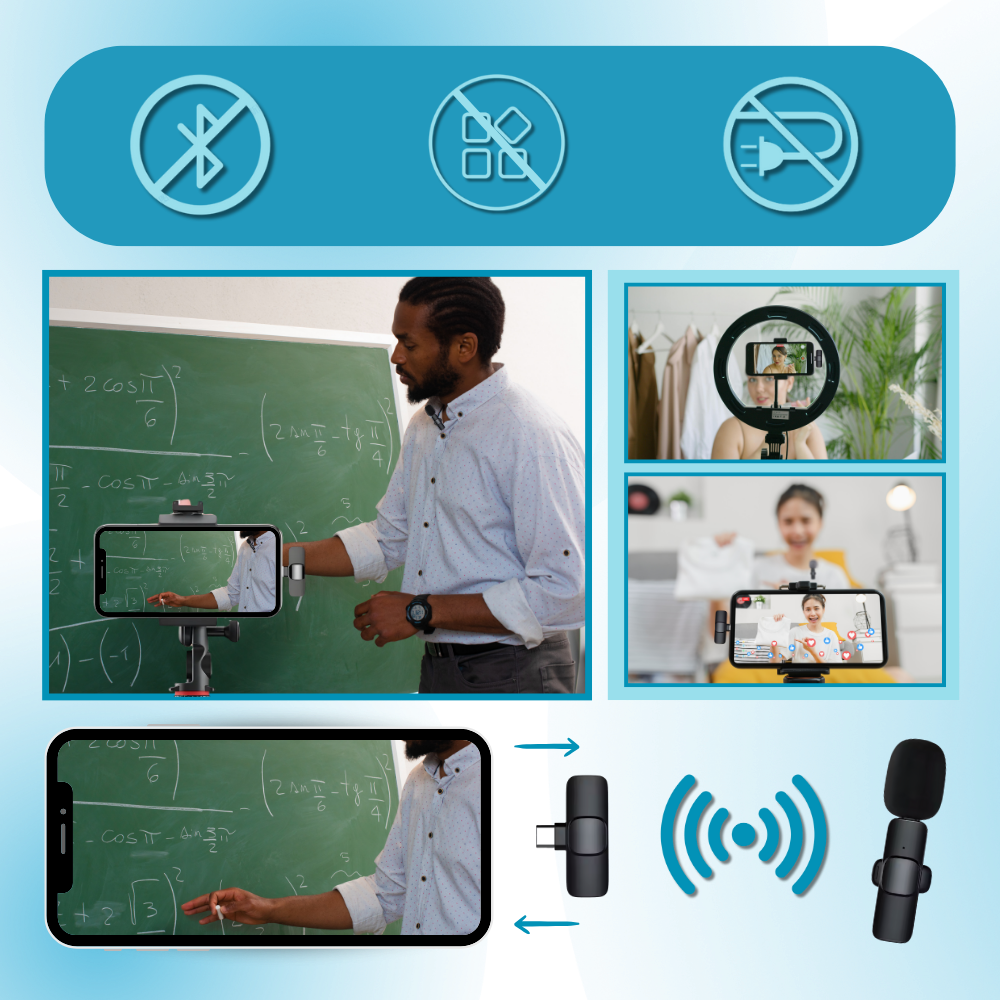 Microfone de micro cravate Maybesta com cancelamento de ruído duplo, pronto para gravação rápida e clara.
