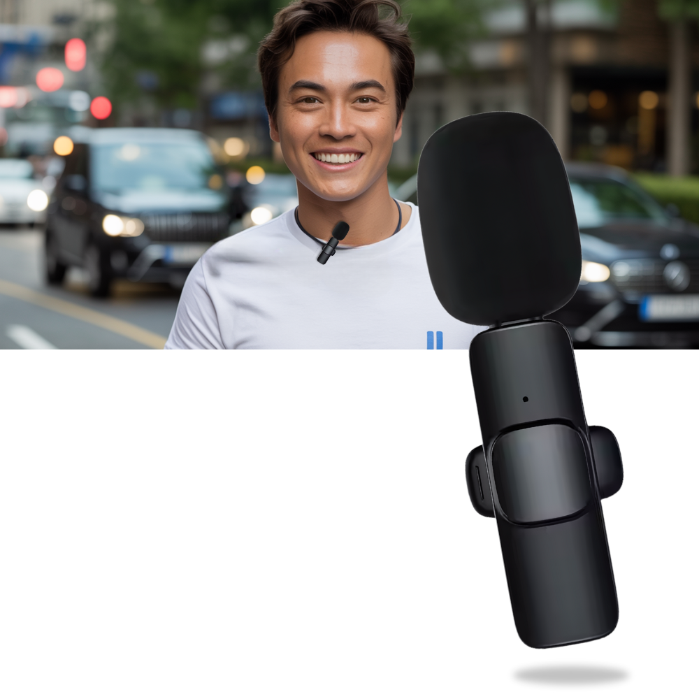 Microfone de áudio Maybesta com dupla redução de ruído, ideal para componentes de áudio, mostrando o microfone em destaque.