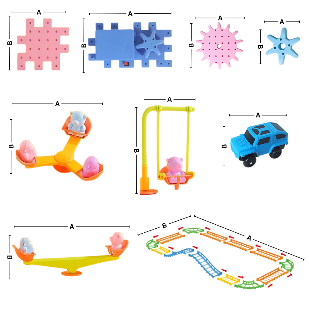 Blocos de construção educacionais de engrenagens elétricas Krazy Gears para jogos de puzzle e aprendizado em mecânica.