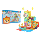 Blocos de construção de brinquedo educativo Krazy Gears com engrenagens elétricas e tema de leão, para montar e aprender.