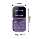 Telefone portátil dobrável dual SIM da Broisae, exibindo dimensões compactas e design dobrável para fácil transporte.
