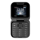 Telefone móvel dobrável dual SIM da Broisae, cor preta, exibido aberto com tela pequena e botões físicos.