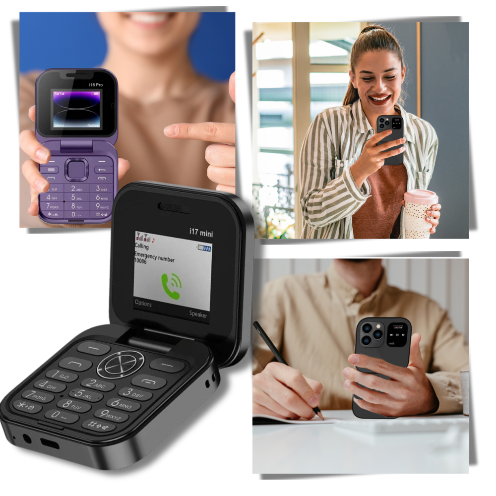 Telefone móvel dobrável Dual SIM da Broisae, aparelho compacto com tela e botões visíveis, ideal para telefonia portátil.