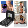 Telefone móvel dobrável Dual SIM da Broisae, aparelho compacto com tela e botões visíveis, ideal para telefonia portátil.