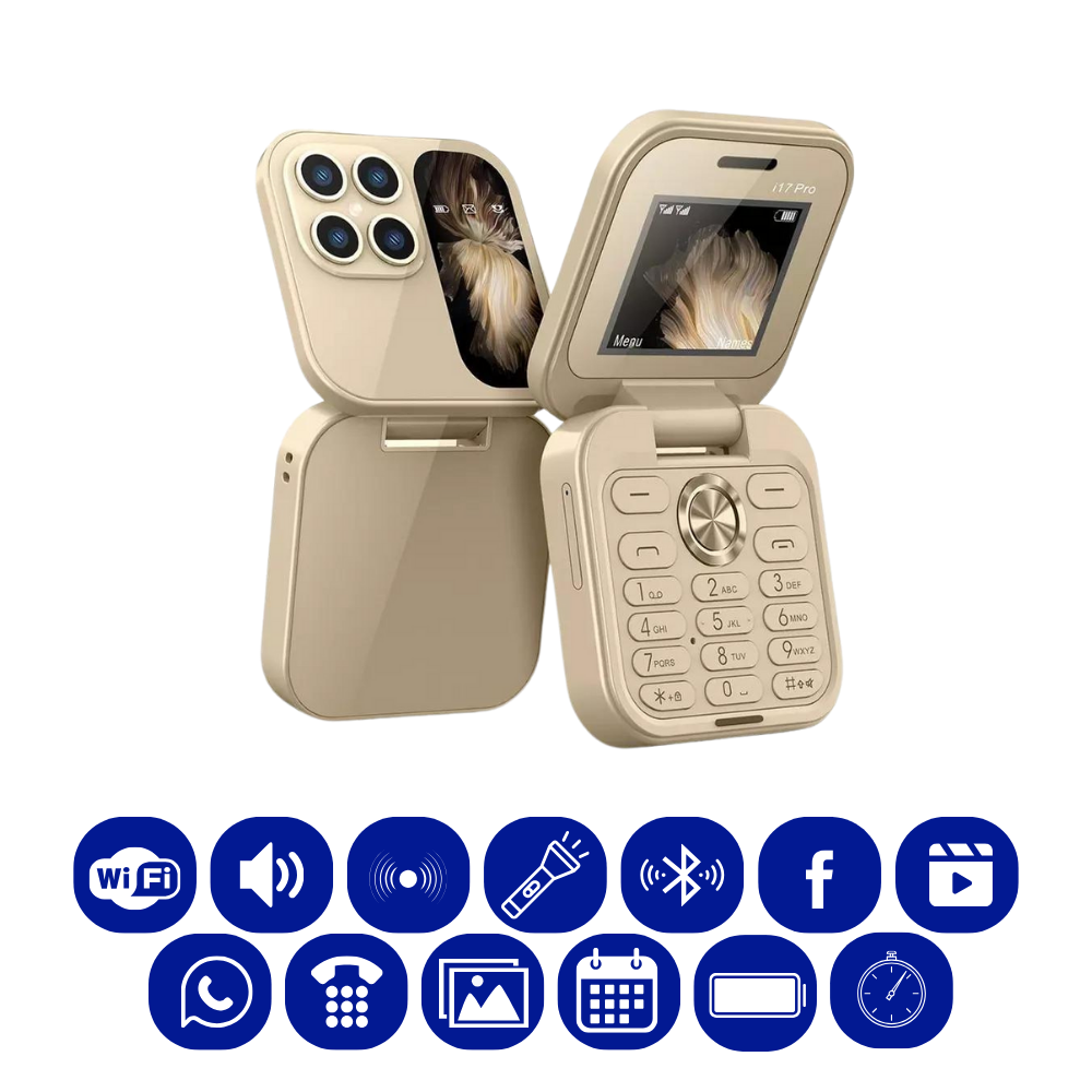 Telefone portátil dobrável Broisae com dual SIM, design compacto e tela pequena, ideal para mobilidade e praticidade.
