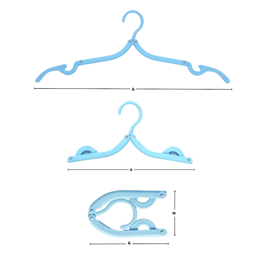 Cabides dobráveis de dupla altura para roupas, marca AB00130, feitos para facilitar a organização e armazenamento de roupas.