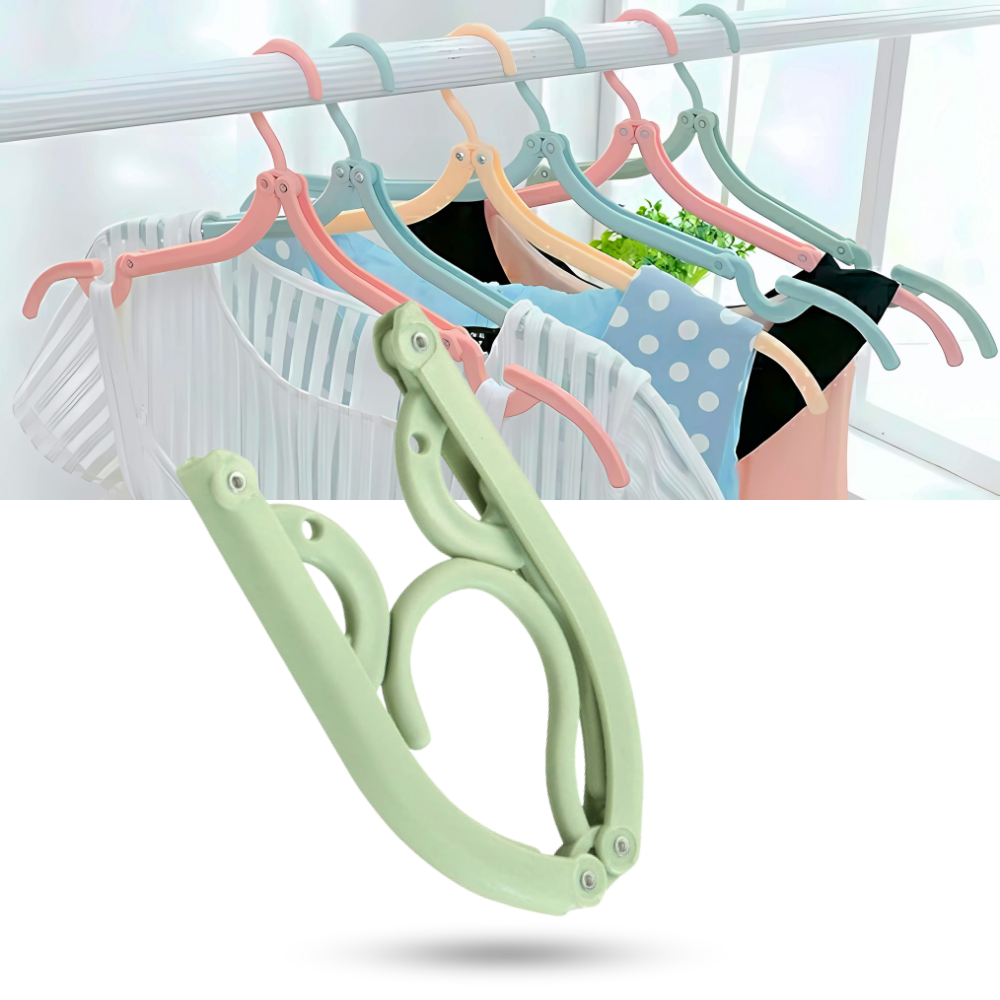 Cabides dobráveis de dupla altura para roupas, marca AB00130, ideal para organização eficiente de roupas na lavanderia.