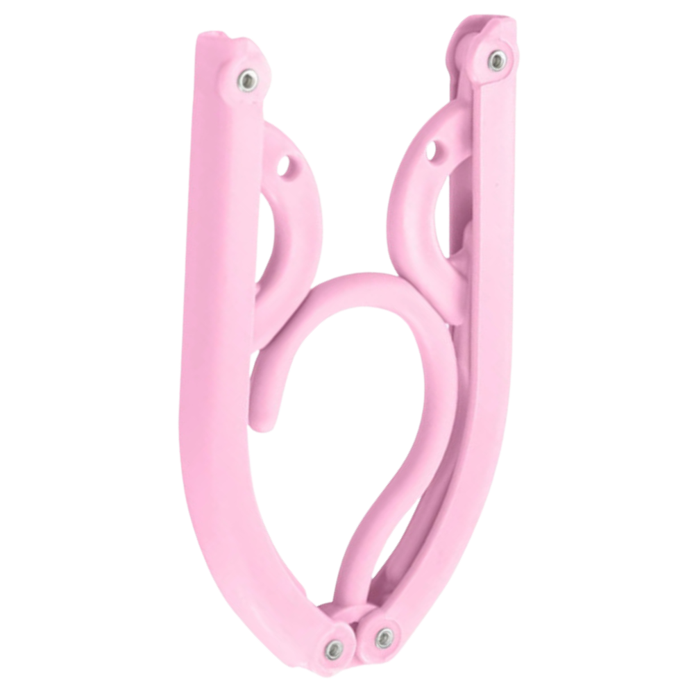 Cabides dobráveis de dupla altura em rosa, para roupas, feitos pela marca AB00130, ideal para organização de lavanderia.