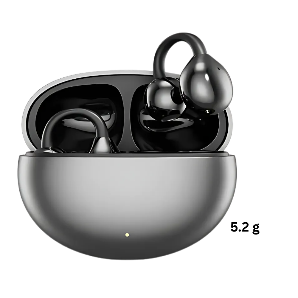Fones de ouvido à condução óssea Morease, componentes de áudio compatíveis, mostrados na imagem com design compacto e ajustável