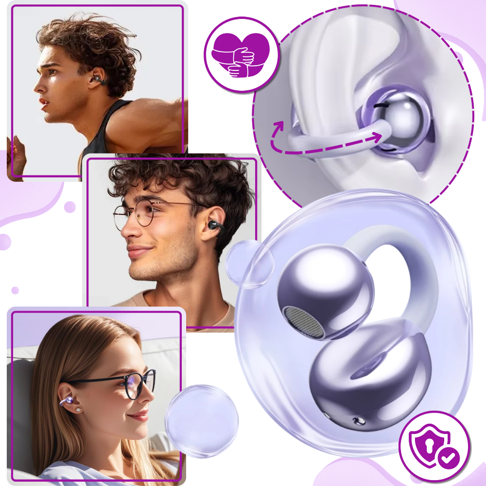 Fones de ouvido de condução óssea Morease, componentes de áudio com design clip para uso confortável e seguro.