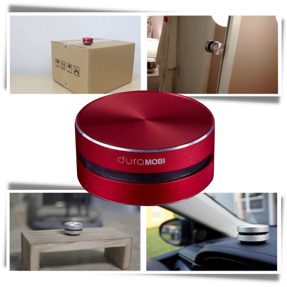 Alto-falante Bluetooth Duramobi de condução óssea na cor vermelha, componente de áudio portátil e sem fio.