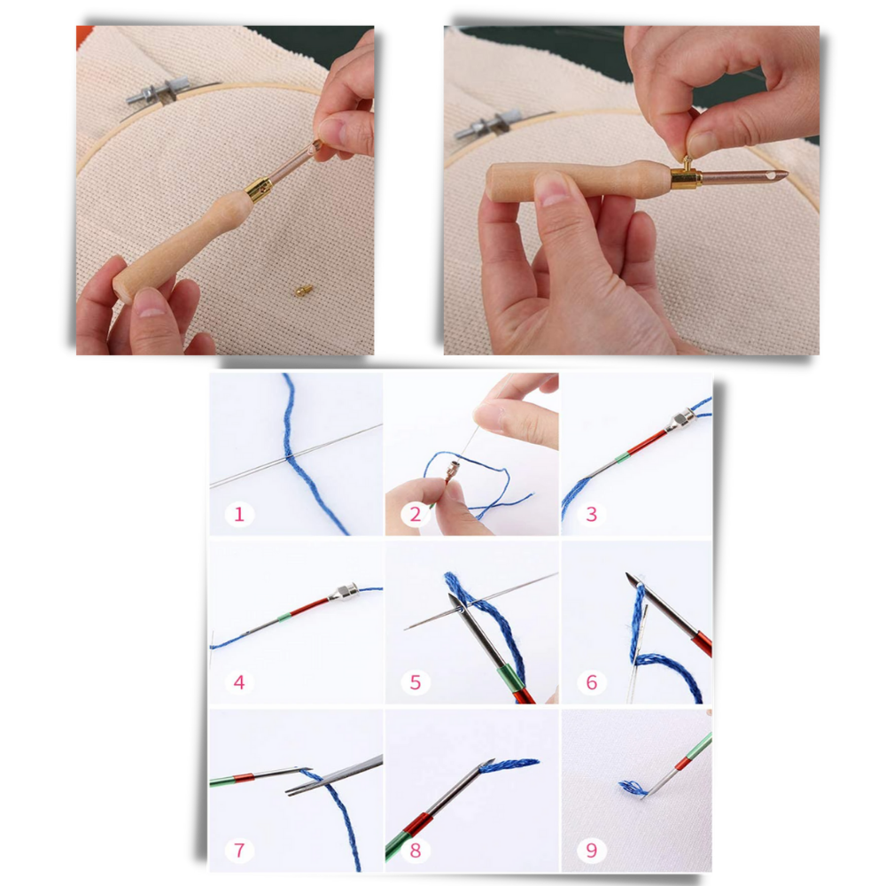 Kit de agulhas de bordado Duztion para trabalhos de artesanato, com agulhas variadas para bordado criativo.