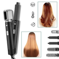 Conjunto de cuidados capilares Duztion 5 em 1 com acessórios para alisar, modelar e cuidar dos cabelos em uma imagem colorida.