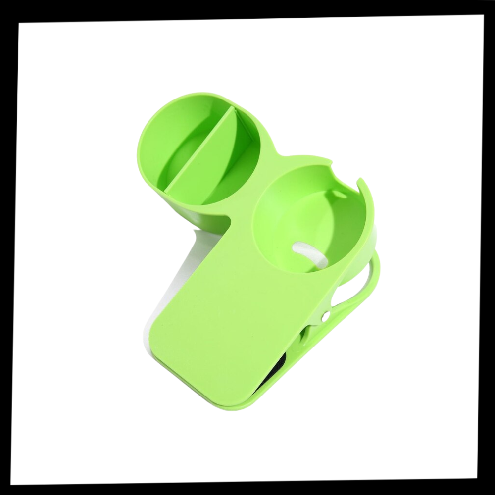 Porte-gobelet duplo Dynwave, accessório de cozinha verde com clip para segurar copos de forma prática.