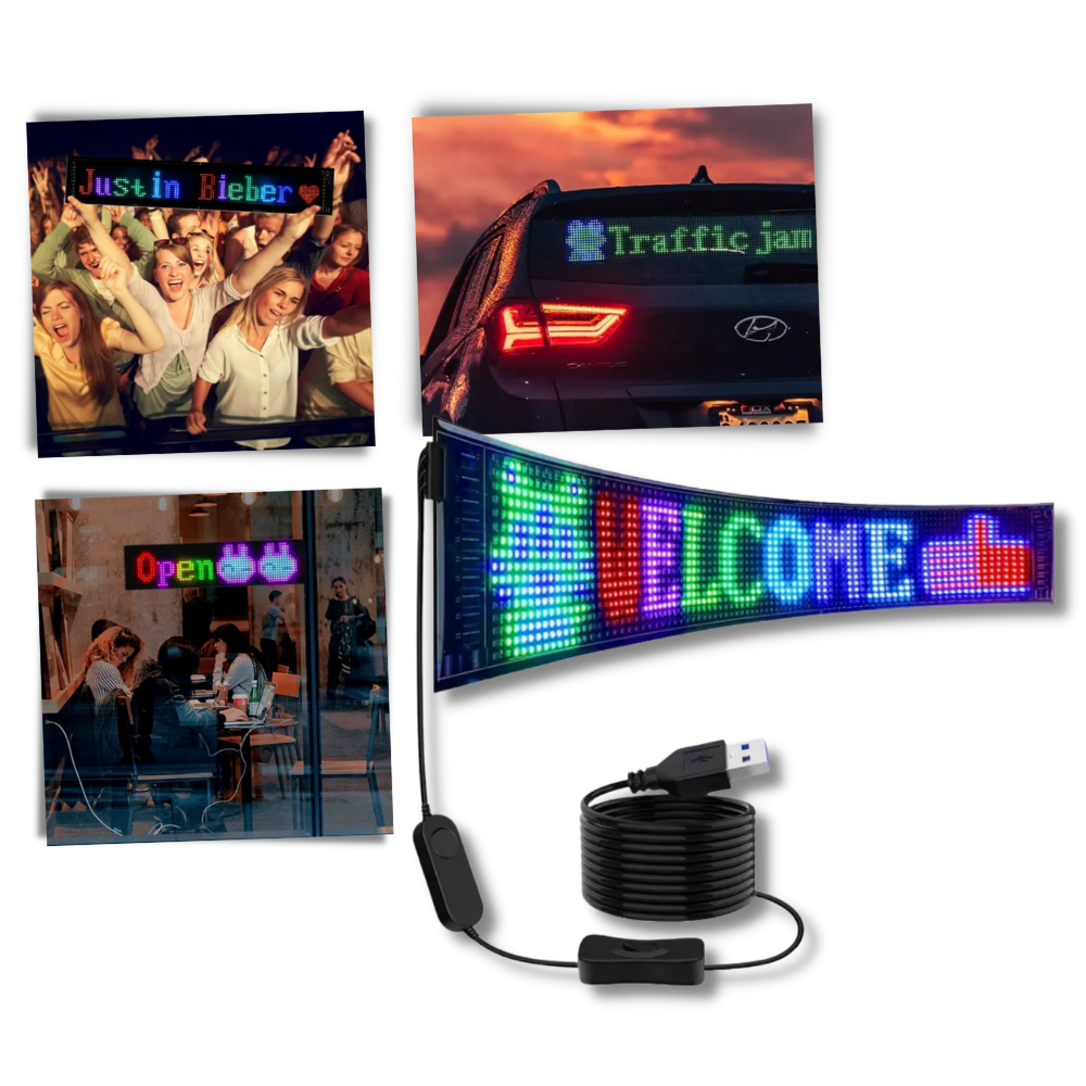 Panneau LED personalizável e flexível da Dyttdo, sinalização com tamanho de 17x7 cm, ideal para comunicação visual.
