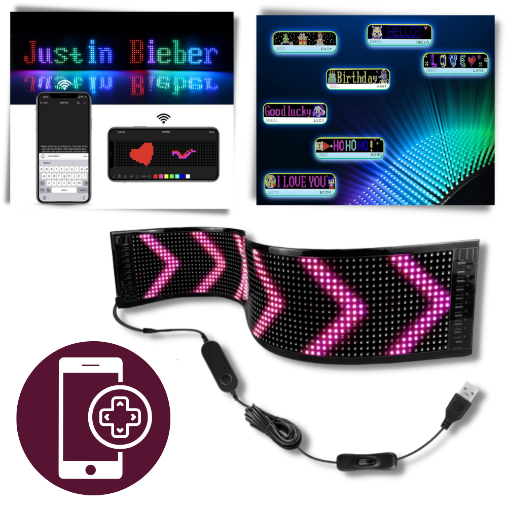 Panneau LED personalizável e flexível da Dyttdo, sinalética de 17x7 cm com iluminação LED ajustável.