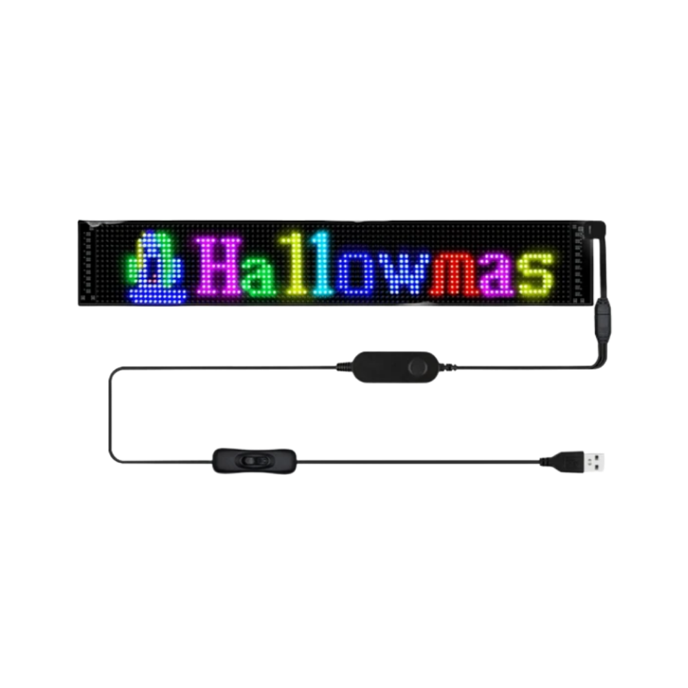 Painel LED personalizável e flexível da Dyttdo para sinalização, exibido com dimensões de 17x7 cm.