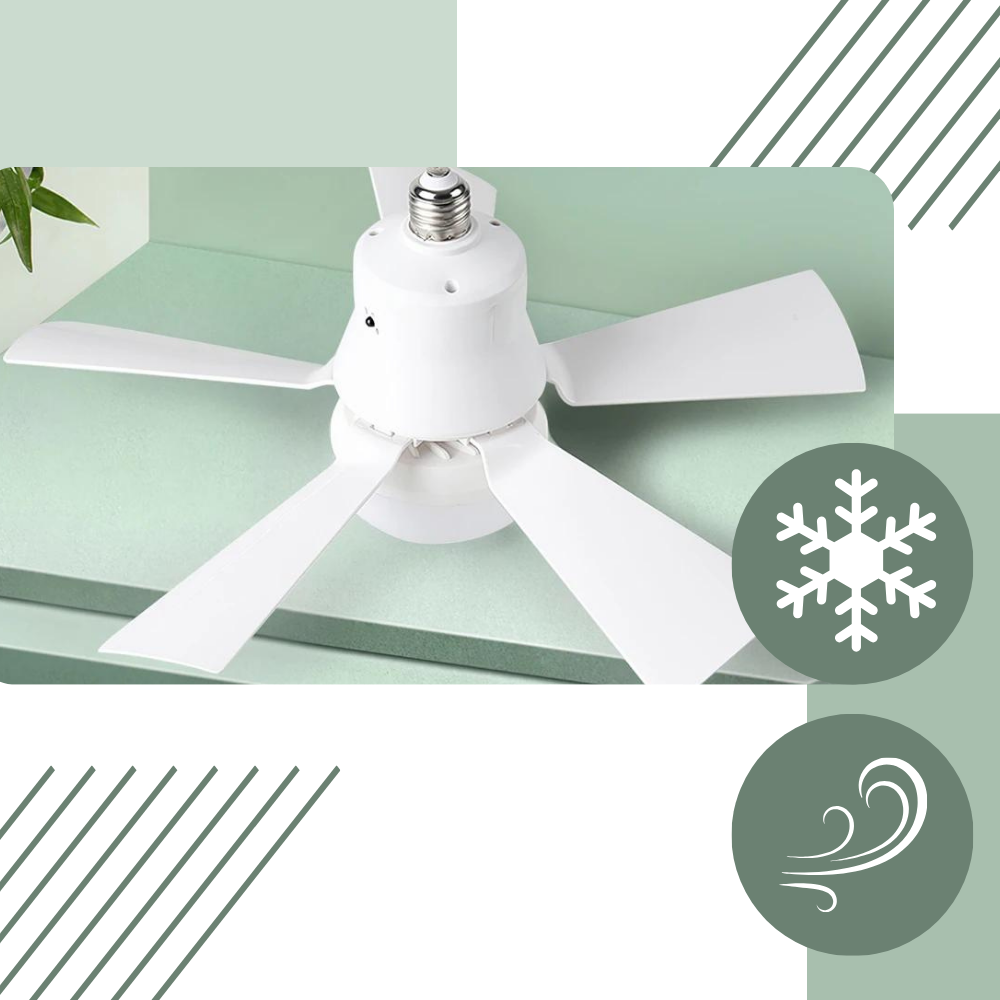 Ventilador de teto com lâmpada Green Scenic, com soquete E27, ideal para conforto e ambiente agradável na sala.