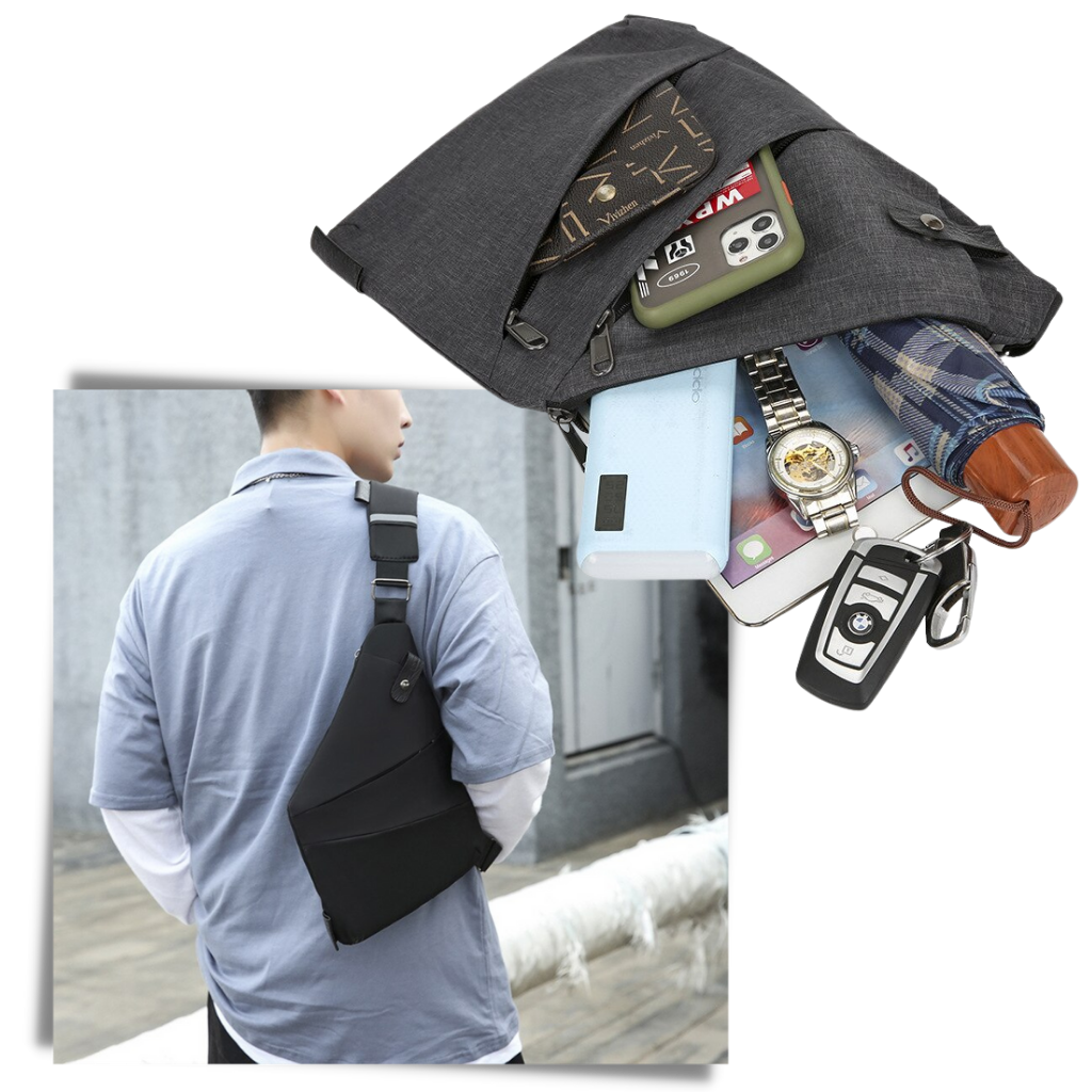 Sacoche à main étanche Eaoattm de cor preta, com alça de ombro à direita, ideal para transportar objetos com proteção contra água.